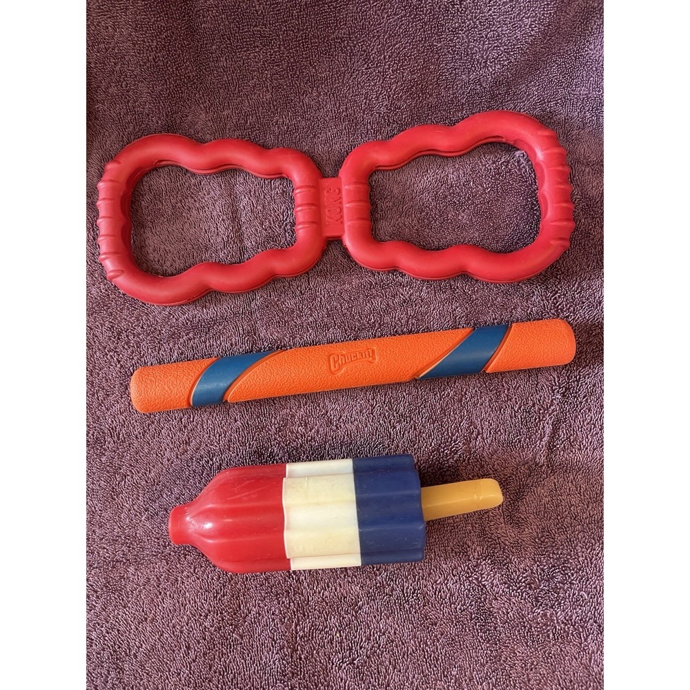 Lot of 3 KONG Chuckit Dog Rubber Chew Toys Tough Used